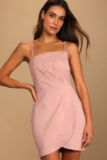 Lulu’s Women’s Drinks On Me Mauve Pink Sleeveless Pleated Bodycon Dress