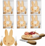Set of 6 Rabbit Shaped Charcuterie Board w/ Knife & Fork Set