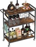 3-Tier Serving Carts with Lockable Wheels, Glass Holder, 6 Hooks, Wine Rack