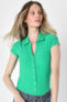 Women’s Easygoing Allure Green Collared Button-Up Cutout Bodysuit