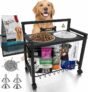 Stainless Steel Raised Dog Bowls Stand w/ Wheels & Storage for Medium & Large Sized Dogs