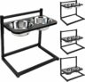 Adjustable Elevated Raised Dog Bowl Stand Feeder with Stainless Steel Bowls