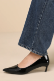 Emie Black Patent Kitten Heel Pumps