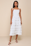 Endlessly Ideal White Eyelet Embroidered Tiered Midi Dress