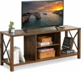 55″ Industrial Wood and Metal TV Console Table with Open Storage Shelves