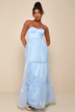 Women’s Exceptional Grace Light Blue Strapless Tiered Bustier Maxi Dress