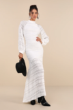 Exemplary Romance White Textured Backless Trumpet Hem Maxi Dress