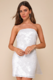 Exquisite Glamour White Mesh Sequin Strapless Bow Mini Dress
