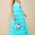 Radiant Reflection Light Blue Sequin Tulle Strapless Maxi Dress