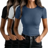 3-Pack Women’s Crew Neck Ribbed Knit Tops