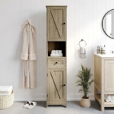 Flash Furniture Dune Farmhouse Bathroom Linen Tower with Double Cabinets and Storage Drawer