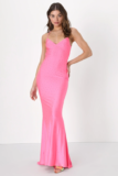 Flirtatious Glamour Hot Pink Rhinestone Backless Maxi Dress