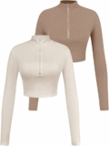 2-Pack Women’s Ribbed Long Sleeve Crop Tops
