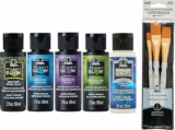 FolkArt Glow-in-The-Dark Ultimate Acrylic Paint Kit, 8 Piece Set Including 3 Premium Flat Brushes