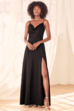 Women’s Formal Invitation Black Satin Cowl Neck Maxi Dress