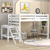 Full Loft Bed with Platform Ladder & Safety Rails