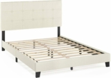 Furinno Laval Button Tufted Upholstered Platform Bed Frame, Queen, Linen