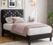 Upholstered Platform Bed Frames Twin Size with Crystal Diamond Tufted