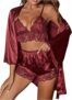 3-Pc Women’s Satin Silk Pajamas Sets w/ Robe