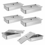 6 Pack Stainless Steel Full Size Food Steam Pan with Handle & Lid, 4″ Deep