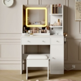 Makeup Vanity Desk w/ Mirror, Lights, Charging Station, 3 Drawers, & 3 Storage Shelves