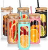 6 Pcs 20oz Glass Water Tumble with Straw and Lid