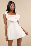 Glamorous Luxury Champagne Taffeta Bow Lace-Up Mini Dress