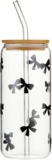 Glass Tumbler With Lid and Straw Glass Cup With Bamboo Lid, 20-Ounce, Bows