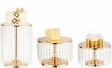 Set of 3 Gold Cake Stand w/ Crystal Pendants