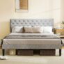 Upholstered Heavy Duty Bed Frame with Adjustable Buton Tufted Headboard,