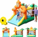 Gorilla Jungle Inflatable Bounce House for Kids 3-8 – 10ft x 4ft Bouncy Castle with Wide Slide & Air Blower