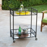 Industrial Modern Black Iron Bar Cart with Tempered Glass Top