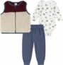 3-Pc HUGGIES Unisex Baby Long Sleeve Waffle Knit Bodysuit, Pants, and Sherpa Vest Set, Size 24 Months