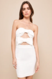 Women’s Happy Bow Lucky White Cutout Bow Strapless Mini Dress