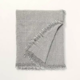 Hearth & Hand Magnolia 60×50″ Grid Lines Linen Fringe Throw Blanket, Light Gray