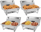 4-Pack Heavy Duty 8-Qt Chafing Dish Buffet Combo Set w/ Water Pan, Full Size or 1/2 Size Food Pan w/ Fuel Holder & Lid