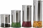 4-Pc Home Basics Food Storage Stainless Steel Glass Canister Set