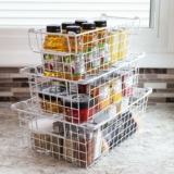 Set of 3 Home-Complete 16″ Large Stackable Wire Basket Set for Kitchen, Pantry, Closet, and Bathroom Storage, S, M, L