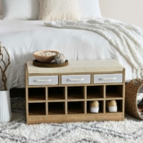 Entryway Storage Bench with 3 Beige Drawers