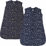 2-Pack Hudson Baby Unisex Baby Premium Quilted Sleeveless Sleeping Bag and Wearable Blanket, Metallic Stars, 12-18 Months