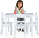 Humble Crew, White Kids Wood Table and 4 Chairs Set