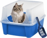 IRIS USA Large Cat Litter Box with Scatter Shield and Scoop, Open Top High Sided Cat Litter Pan