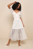 Women’s Ideal Adoration Cream Tulle Swiss Dot Rosette Midi Skirt