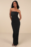 Illy Black Mesh Strapless Maxi Dress