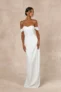 Immensely Charming White Mesh Pearl Bustier Maxi Dress