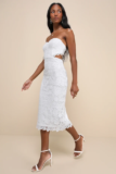 Impressive Elegance White Crochet Lace Strapless Midi Dress