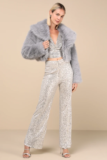 Avev Les Filles Women’s Incredibly Luxe Grey Faux Fur Cropped Jacket