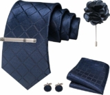 Men’s Tie with Square Pocket, Tie Clip, Cufflinks, & Brooch Set