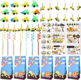 Construction Party Favor Set (For 12 Guests)! Comes with Construction Cars, Goodie Bags, Stickers, Key Chains, & Straws