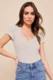 Women’s Just the Cutest Beige Pointelle Knit Short Sleeve Bodysuit